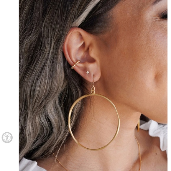 Boho Gold Hammered Hoop Earrings - Picture 2 of 6